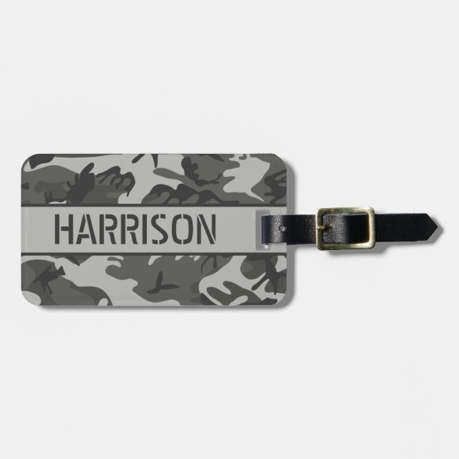 Personalisierte graue Camouflage Gepäckanhänger (Vorderseite horizontal)