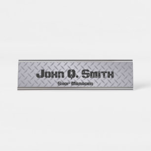 Personalisierte graue Diamantplatte im Industriest Schreibtischnamensplakette