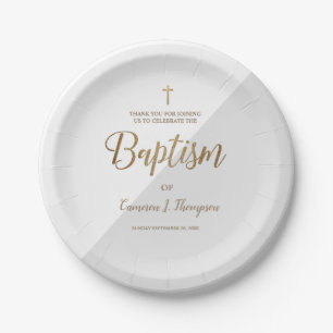Personalisierte Graue-Gold-Kreuz-Kindertaufe Pappteller
