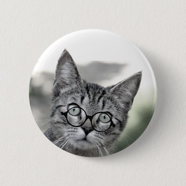 Personalisierte graue Katze mit Brillentaste Button (Vorderseite)