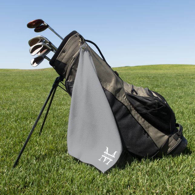Personalisierte Graue Monogramm und Name Golfhandtuch (Gras)