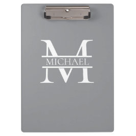 Personalisierte Graue Monogramm und Name Klemmbrett