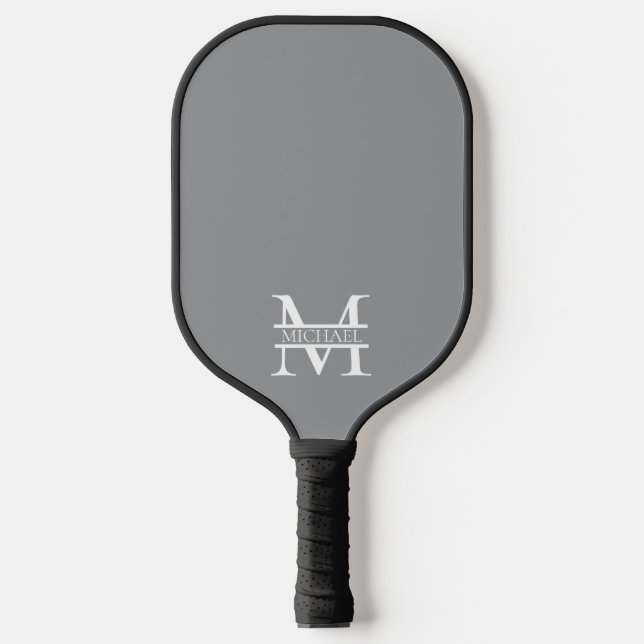 Personalisierte Graue Monogramm und Name Pickleball Schläger (Vorderseite)
