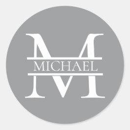 Personalisierte Graue Monogramm und Name Runder Aufkleber