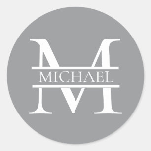 Personalisierte Graue Monogramm und Name Runder Aufkleber