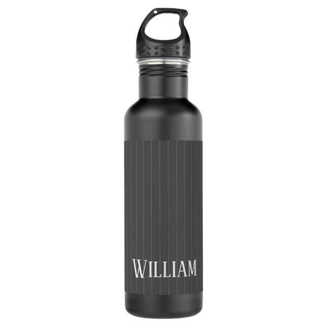 Personalisierte graue Pinstreifen Edelstahlflasche (Vorderseite)