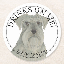Personalisierte graue Silver Schnauzer Hundeschehe Runder Pappuntersetzer