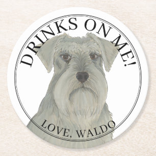 Personalisierte graue Silver Schnauzer Hundeschehe Runder Pappuntersetzer