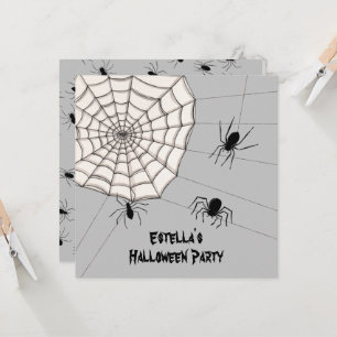 Personalisierte, graue Spinnen Halloween Einladung