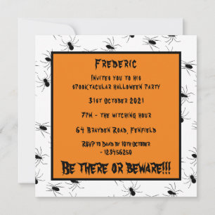 Personalisierte, graue Spinnen Halloween Einladung