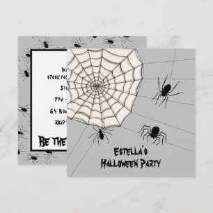 Personalisierte, graue Spinnen Halloween Einladung