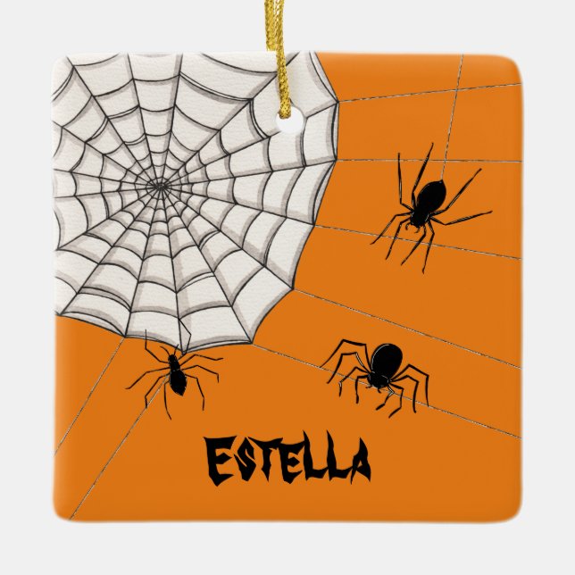Personalisierte graue Spinnen Halloween Keramikornament (Vorderseite)