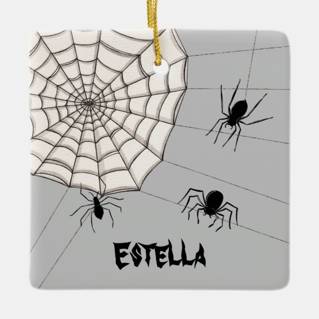 Personalisierte graue Spinnen Halloween Keramikornament (Vorderseite)
