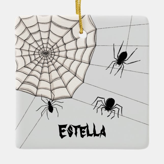Personalisierte graue Spinnen Halloween Keramikornament (Vorderseite)