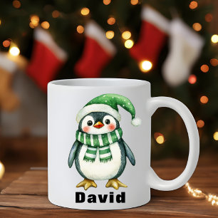 Personalisierte Green Hat Penguin Individuelle Nam Kaffeetasse