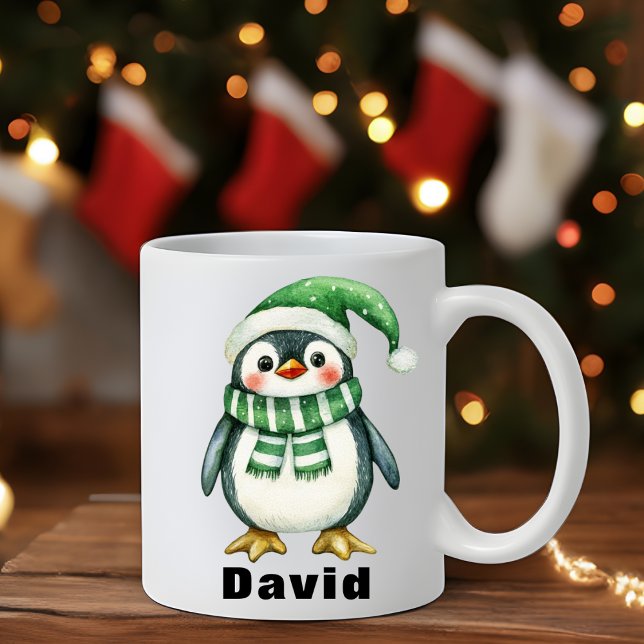 Personalisierte Green Hat Penguin Individuelle Nam Kaffeetasse (Personalized Green Hat Penguin Custom Name Mug)