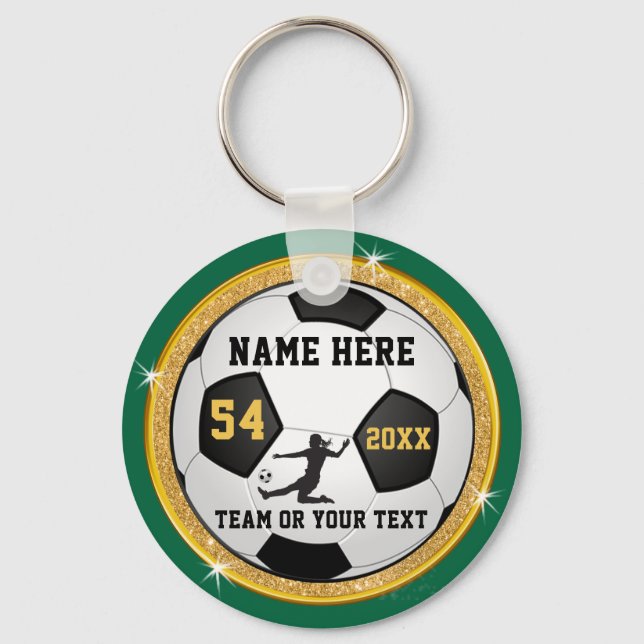 Personalisierte Green und Gold Soccer Geschenke fü Schlüsselanhänger (Vorderseite)