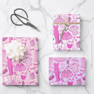 Personalisierte Grillecke Rosa und Hot Rosa Mode Geschenkpapier Set