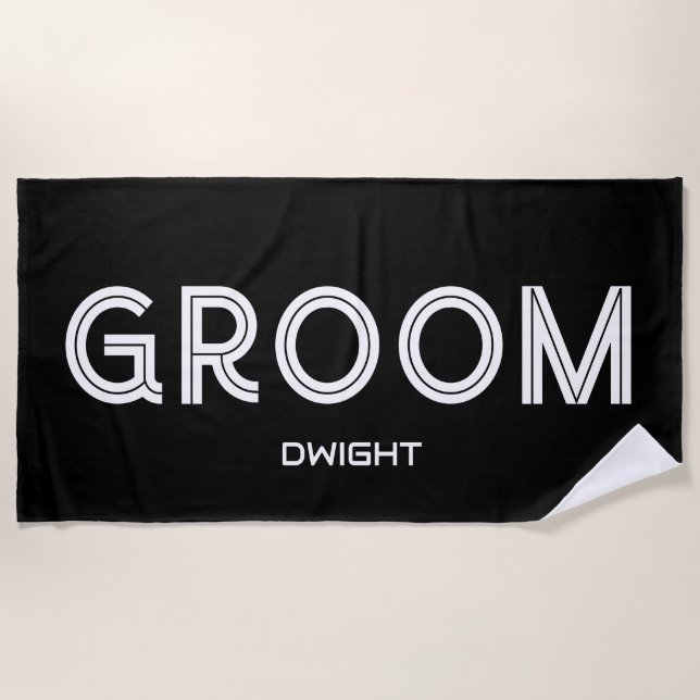 Personalisierte Groom Schwarz-weiß Moderne Hochzei Strandtuch (Vorderseite)