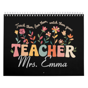 Personalisierte Groovy Blumen Lehrer Geschenk Kalender