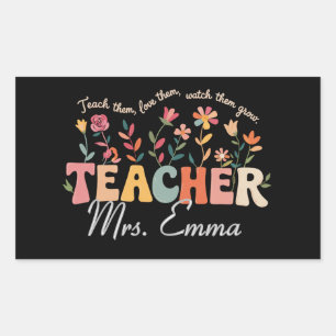 Personalisierte Groovy Blumen Lehrer Geschenk Rechteckiger Aufkleber