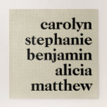 Personalisierte Großkindernamen | Creme und Schwar<br><div class="desc">Feiern Sie mit diesem modernen Typografie-Personalisierten Ensembles Jigsaw Puzzle die Familienfreude. Das elegante Creme- und Schwarz-Design hebt die Namen Ihrer lieben Enkel hervor und verwandelt sie in einen unterhaltsamen,  interaktiven Sake. Es ist die perfekte Mischung aus modernem Stil und herzlicher Verbindung.</div>