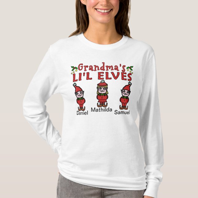 Personalisierte Großmuttergrandkids-Elfe 2 Jungen T-Shirt (Vorderseite)