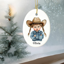 Personalisierte Grumpy Cowgirl in Denim Jacket Keramik Ornament