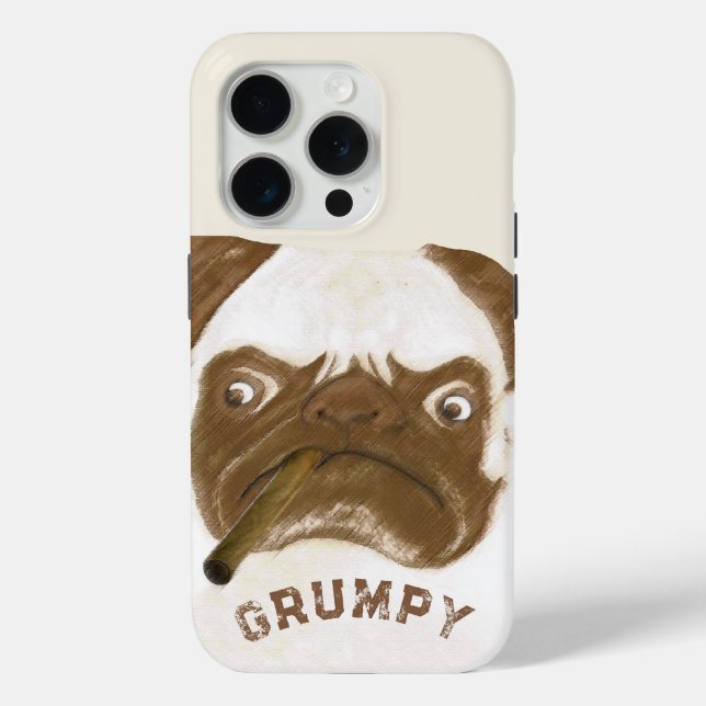 Personalisierte Grumpy Puggy mit Cigar iPhone 15 Pro Hülle (Rückseite)
