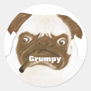 Personalisierte Grumpy Puggy mit Cigar Runder Aufkleber
