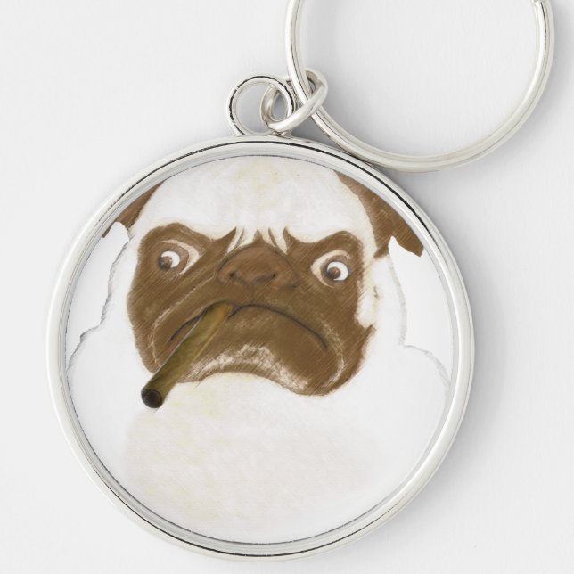 Personalisierte Grumpy Puggy mit Cigar Schlüsselanhänger (Vorne)