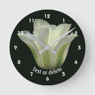 Personalisierte grün gestreifte Tulpenblume Runde Wanduhr