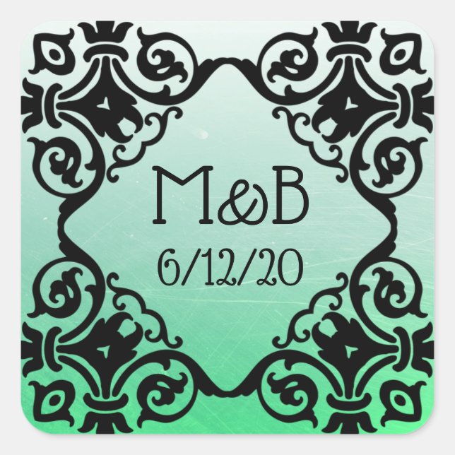 Personalisierte Grün-Hochzeitsticker Quadratischer Aufkleber (Vorderseite)