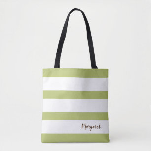 Personalisierte, grün und weiß gestreifte Totbeute Tasche