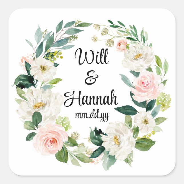 Personalisierte Grünanlage Hochzeitsempfang Quadratischer Aufkleber (Vorderseite)