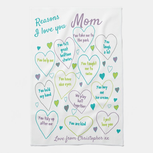 Personalisierte Gründe für die Mama der Liebe Geschirrtuch (Vertikal)