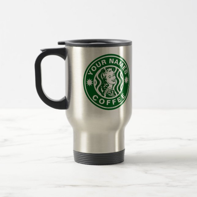 Personalisierte grüne Emblem-Logo-Coffee Shop-Tass Reisebecher (Links)