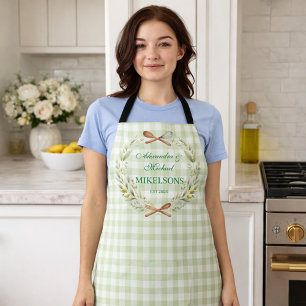 Personalisierte grüne Gingham-Hochzeit für Neuverm Schürze