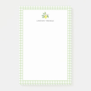 Personalisierte grüne Gingham-Rahmen mit Zitrone Post-it Klebezettel