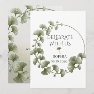 Personalisierte grüne Ginkgo-Botanik-Hochzeit Einladung