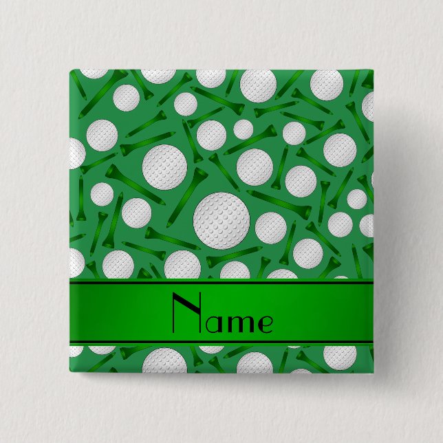Personalisierte grüne Golfball-NamensT-Shirts Button (Vorderseite)