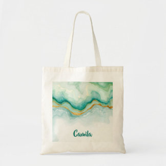 Personalisierte grüne Marmor-Strudel-Name-Tasche Tragetasche