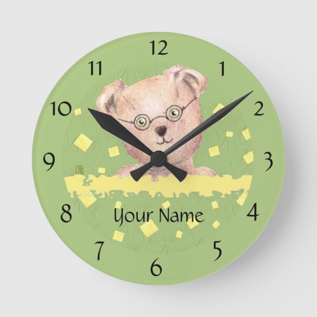 Personalisierte grüne mit Augen Teddy Round Wall U Runde Wanduhr (Vorderseite)
