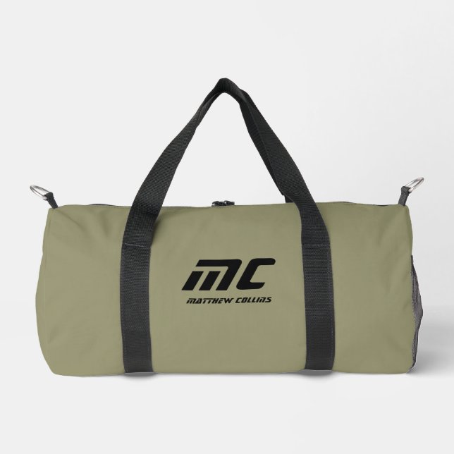 Personalisierte grüne Monogrammbezeichnung Minimal Duffle Bag (Vorderseite)