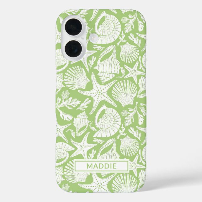 Personalisierte grüne Muscheln iPhone 16 Hülle (Rückseite)