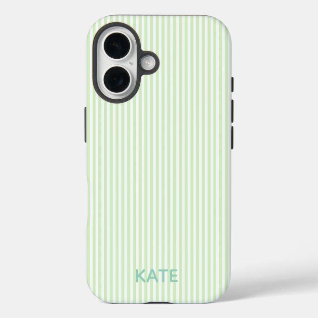 Personalisierte grüne Stripe iPhone 16 Tough Case (Rückseite)