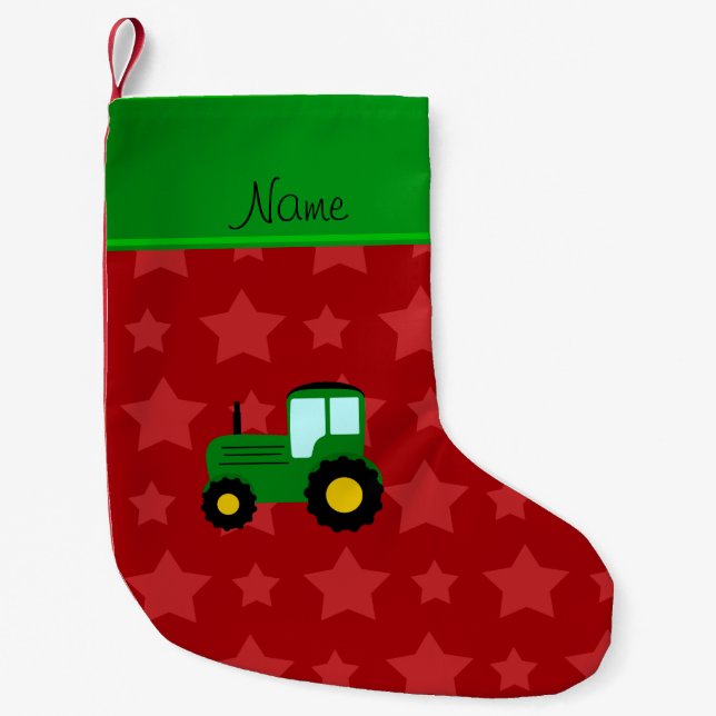 Personalisierte grüne Traktorrotnamenssterne Kleiner Weihnachtsstrumpf (Vorderseite)