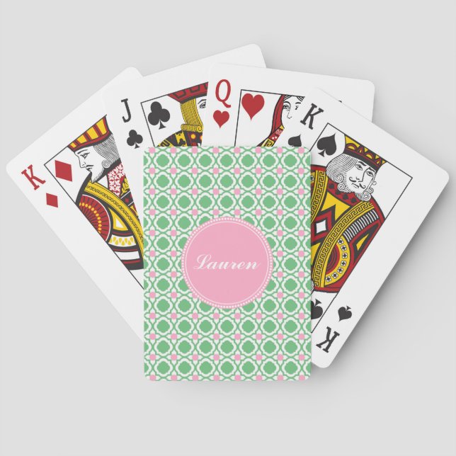 Personalisierte grüne und rosa Spielkarten (Rückseite)
