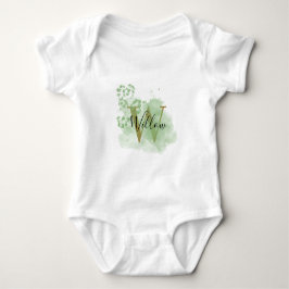 Personalisierte grüne Wasserfarbe und Blütenanfang Baby Strampler