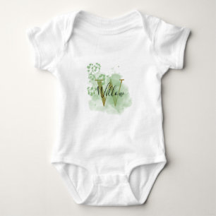 Personalisierte grüne Wasserfarbe und Blütenanfang Baby Strampler
